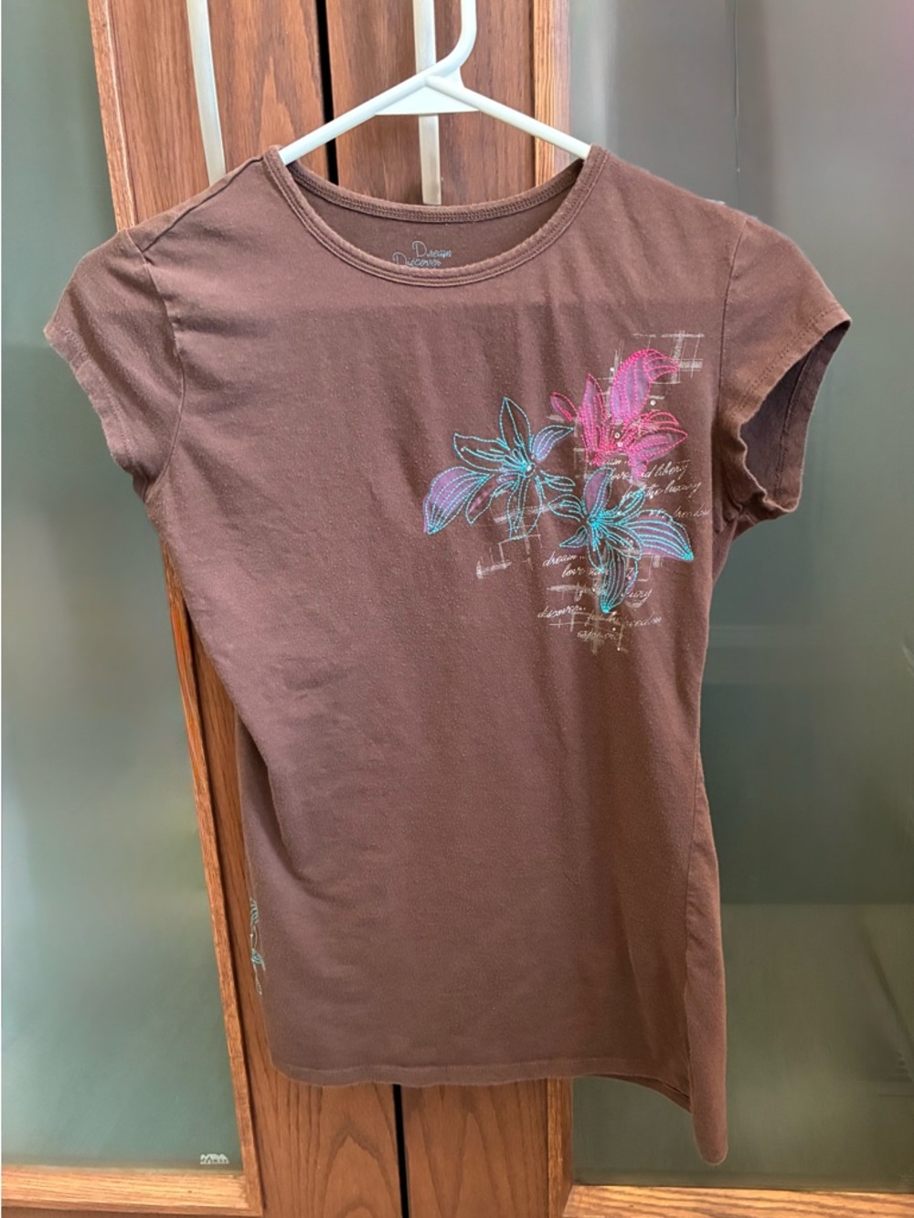 Garage Brown Short-Sleeve Tee with Pink & Turquoise Floral Print